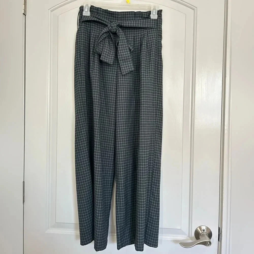 Zara Plaid High Waist Bow Pant Trousers Influencer Fave